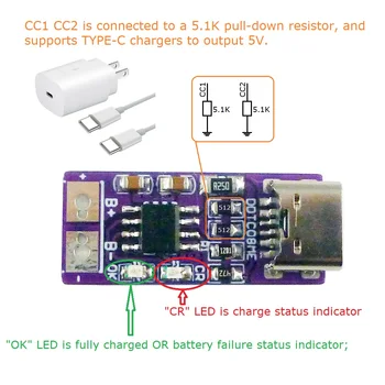 Za 3,7 V 18650 Mobilni Telefon Baterija Tip-C PD QC FCP USB 5V Na 4,2 V Li-ion Li-Po Baterija Litij-1A Polnilnik Odbor