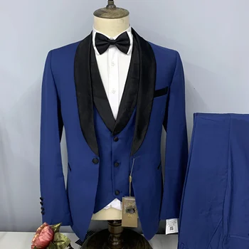 Moška Obleka 3-Kos River Suknjič Hlače Telovnik 2023 Nova Priljubljena Barva Formalno Poroko Slim Fit High End Ženina Jopičem