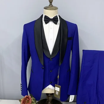 Moška Obleka 3-Kos River Suknjič Hlače Telovnik 2023 Nova Priljubljena Barva Formalno Poroko Slim Fit High End Ženina Jopičem