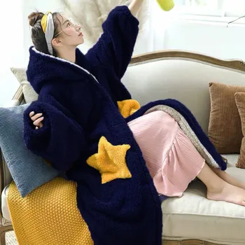 2021 Pozimi Toplo Kimono Plašč Coral Runo Ženske, Kopalni Plašč Srčkan Star Plašč Soft Sleepwear Debele Nightgown Flanela Salon Obrabe