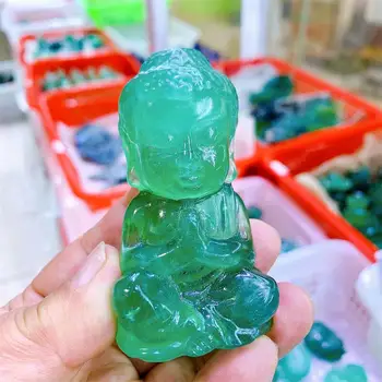 Naravni Fluorite Buda Mini Vklesan Fengshui Kristalno Kip Obrti Zdravljenje Gemstone Home Office Dekoracijo Darilo 1pcs