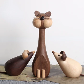 Ustvarjalne Oreh Lesene Mouse/Cat Figurice Sobi Doma Okraski Okraski za Rojstni dan Baby Tuš Otroci Darila
