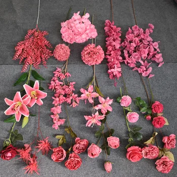 Poroka Dekor Rose Red hot pink, roza umetno rose cvet vrstico road vodnik Hydrangea cvet svile cvet