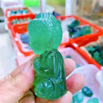 Naravni Fluorite Buda Mini Vklesan Fengshui Kristalno Kip Obrti Zdravljenje Gemstone Home Office Dekoracijo Darilo 1pcs