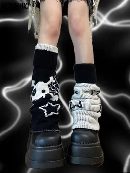 Leg Ogrevalnike Y2k Star Harajuku Lobanje Črno Belo Pleteno Dvo-stranski Obrabe Leg Ogrevalnike Nogavice Punk Dekleta Elegantna Ulične Noge Pokrov