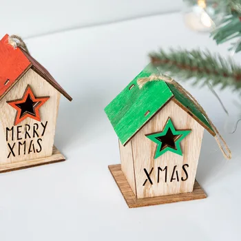 Božič majhne lesene hiše obesek okras Božično drevo okraski obesek za Nordijsko hiši Božič obesek