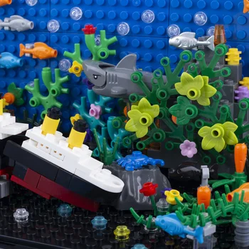 Morske Živali MOC Gradnike, Ribe, Rastline za Otrok Darilo drugi deli Shark Mini Classic Opeke Fantje Dekleta DIY Igrača Združljiv Mesto