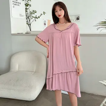 Svoboden Žensk Sleepwear Modal Nightgowns Barva More Kratek Rokav Obleko Noč Ženske Pižame 2023 Poletje Nova
