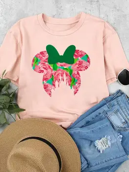 Disney Ženske Top Majica Kratek Rokav Mickey Mouse Oblačila Risanka Moda Graphic T-majice Lep Cvet Počitnice Poletje Tee